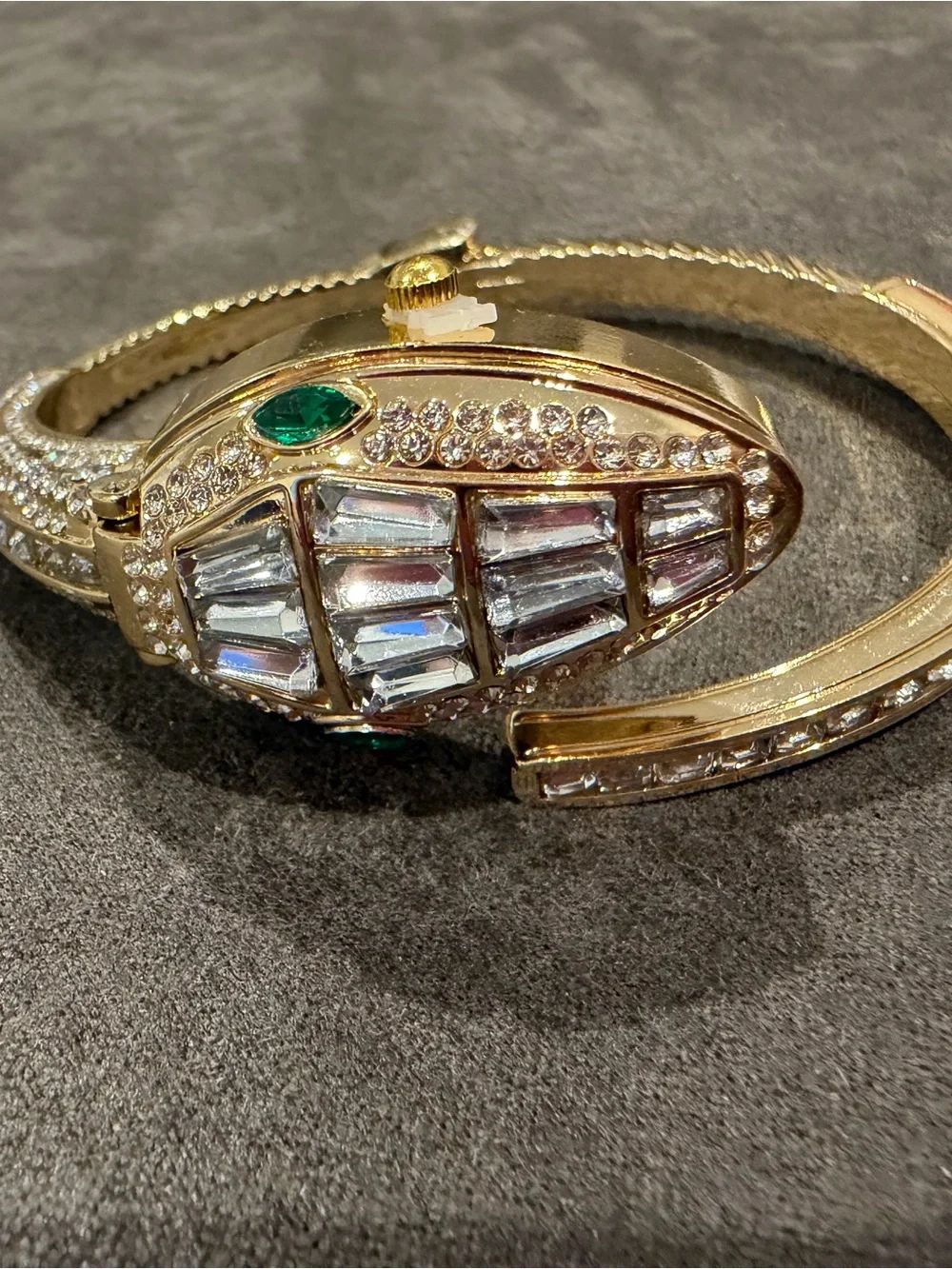 Gold-Tone Crystal Cuff Bracelet with Emerald Accents